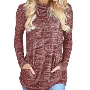 Heather Red Cozy Cowl Neck Drawstring Sweatshirt